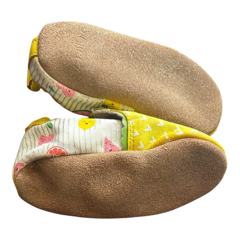 Robeez Pineapple Leather Baby Moccasins Yellow Fruit Soft Sole 12-18 Months